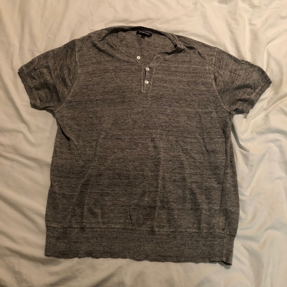 Grey Bonobos Short Sleeve Linen Henley Shirt